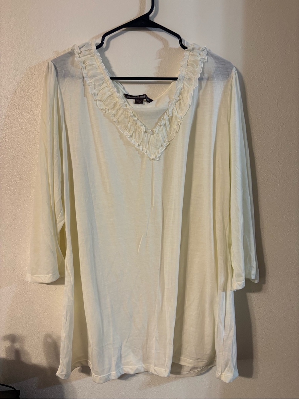 Light Cream Ruffle-Trim V-Neck Tunic Top